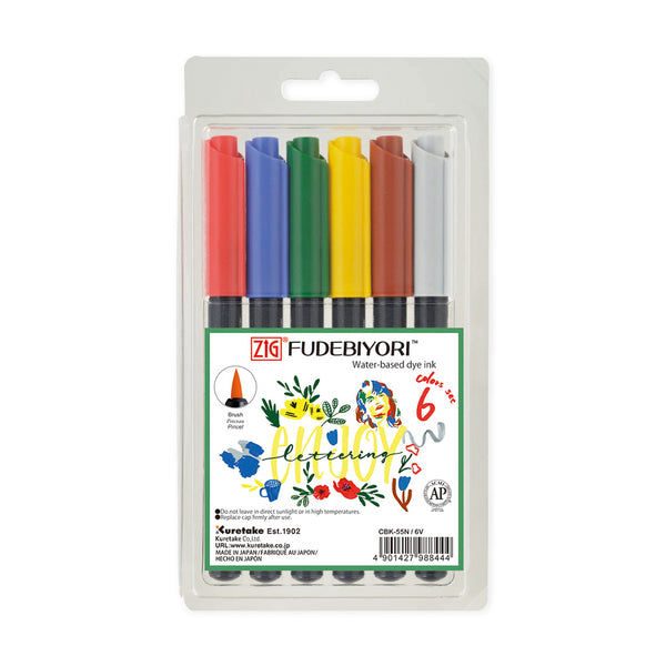 Kuretake ZIG Fudebiyori Colour Brush Pens - Set of 6