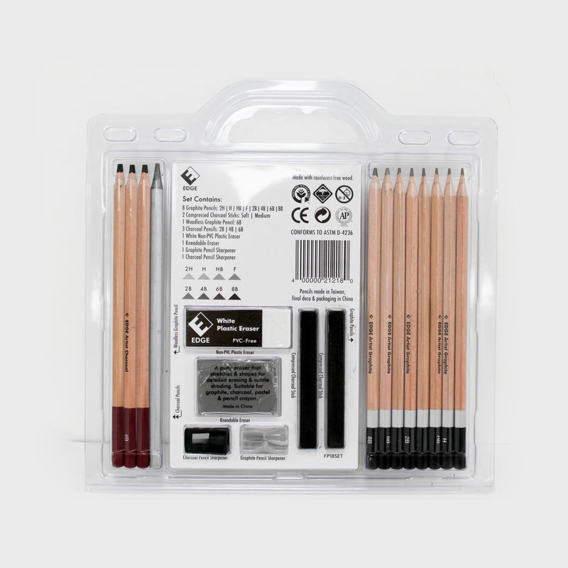 EDGE Artist Graphite Pencils - Sketching & Drawing (18-Piece Set)