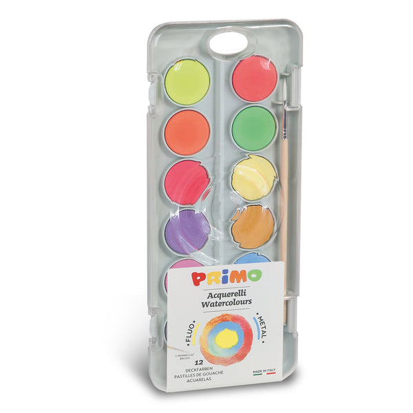 PRiMO Watercolour Palette 12-Colour Metallic & Flourescent Set