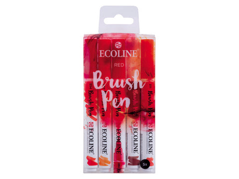 Ecoline Liquid Watercolour Brush Pen - Red Gues -Set of 5