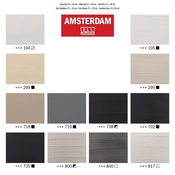 Amsterdam Standard Acrylic Greys Set - 20ml x 12