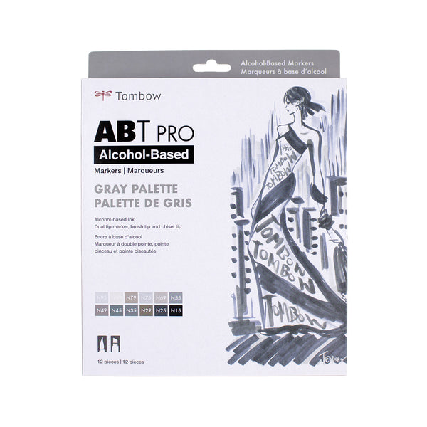 Tombow ABT Pro Alcohol Based Marker Set of 12 - Gray Palette