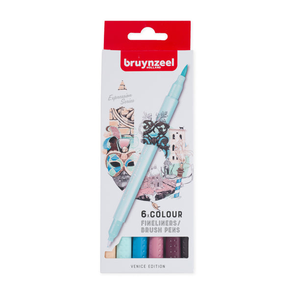 Bruynzeel Creative Fineliner/Brush - Venice - Set of 6 Pens