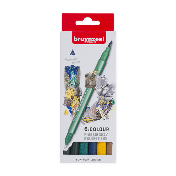 Bruynzeel Creative Fineliner/Brush - New York - Set of 6 Pens