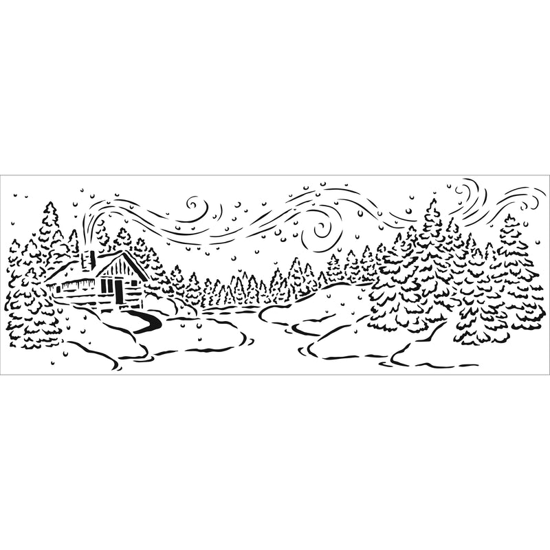 The Craft's Workshop Snowy Cabin Sign Stencil - 16.5" x 6"