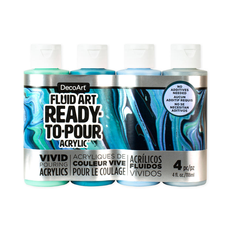 DecoArt Fluid Art Ready-to-Pour Pack - Silver Seas Set