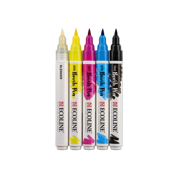 Ecoline Liquid Watercolour Brush Pen - Primary Set of 5