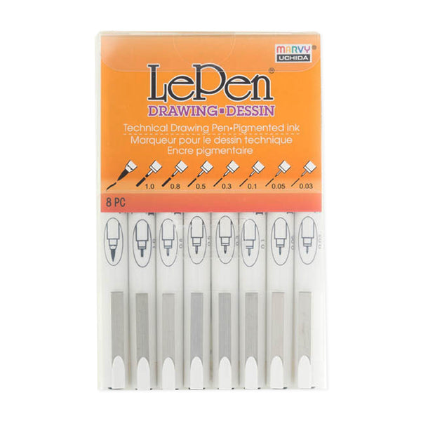 Uchida Le Pen Drawing Technical Pen - Set of 8