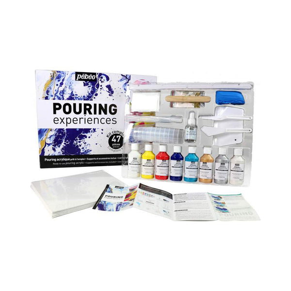 Pebeo Pouring Experiences Complete Kit - 47 Pieces of Pouring Acrylic Materials