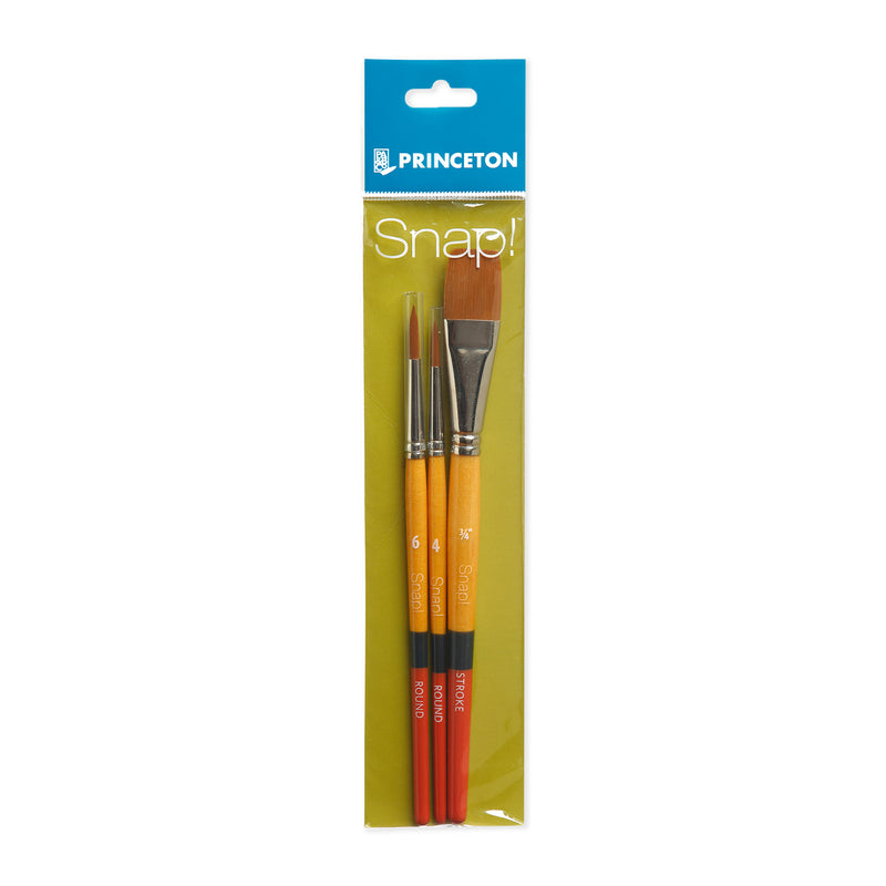 Princeton Snap! Brush Set 2 - 9650 Gold Taklon Short Handle - Set of 3