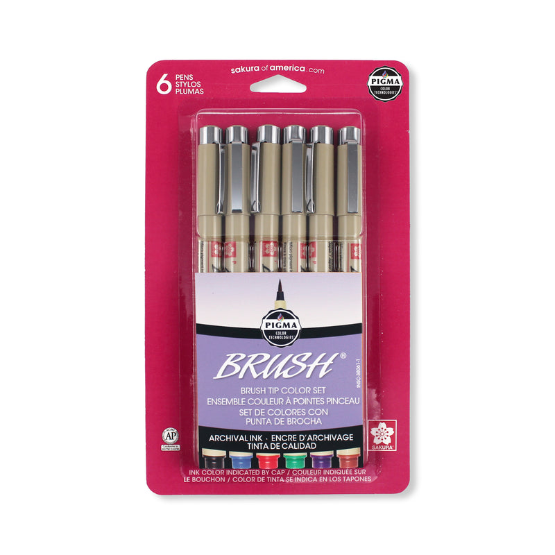 Sakura Pigma Brush Pen 6-Piece Assorted Set