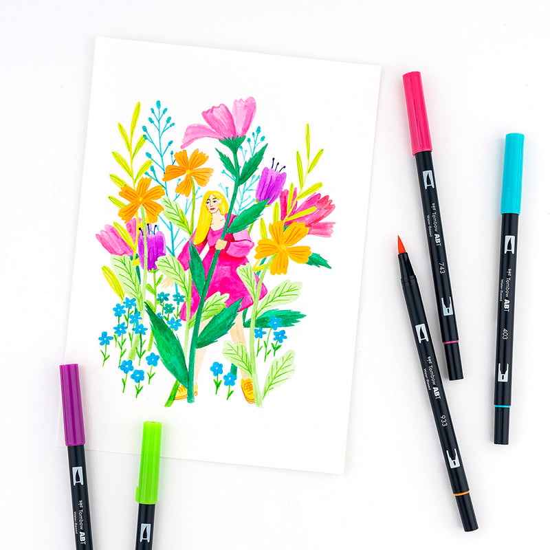 Tombow Dual Brush Set 10 - Bright image of a girl in flowers