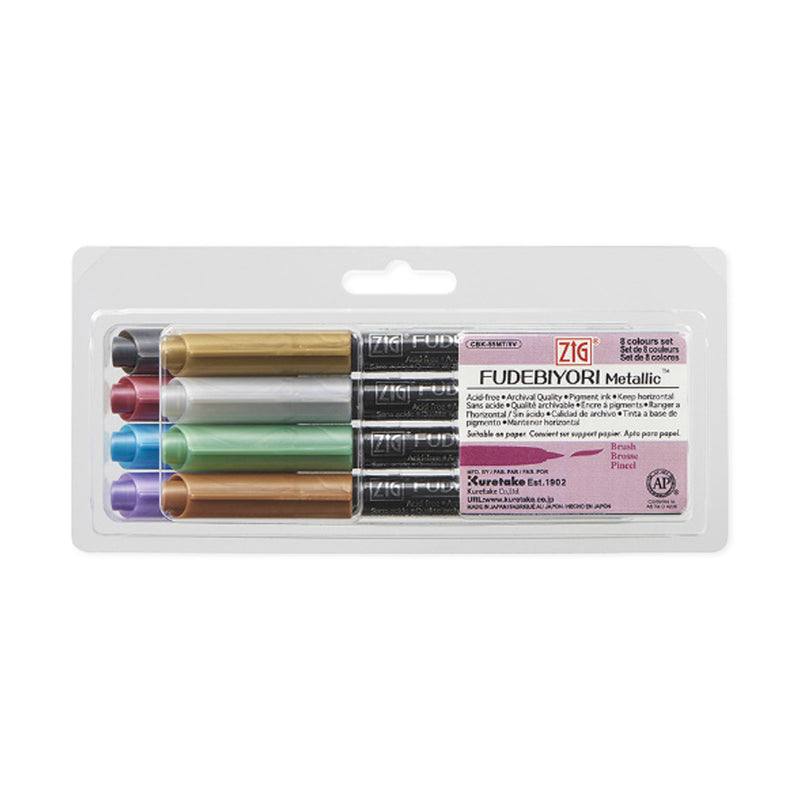 Kuretake ZIG Fudebiyori Metallic Brush Pen - Set of 8